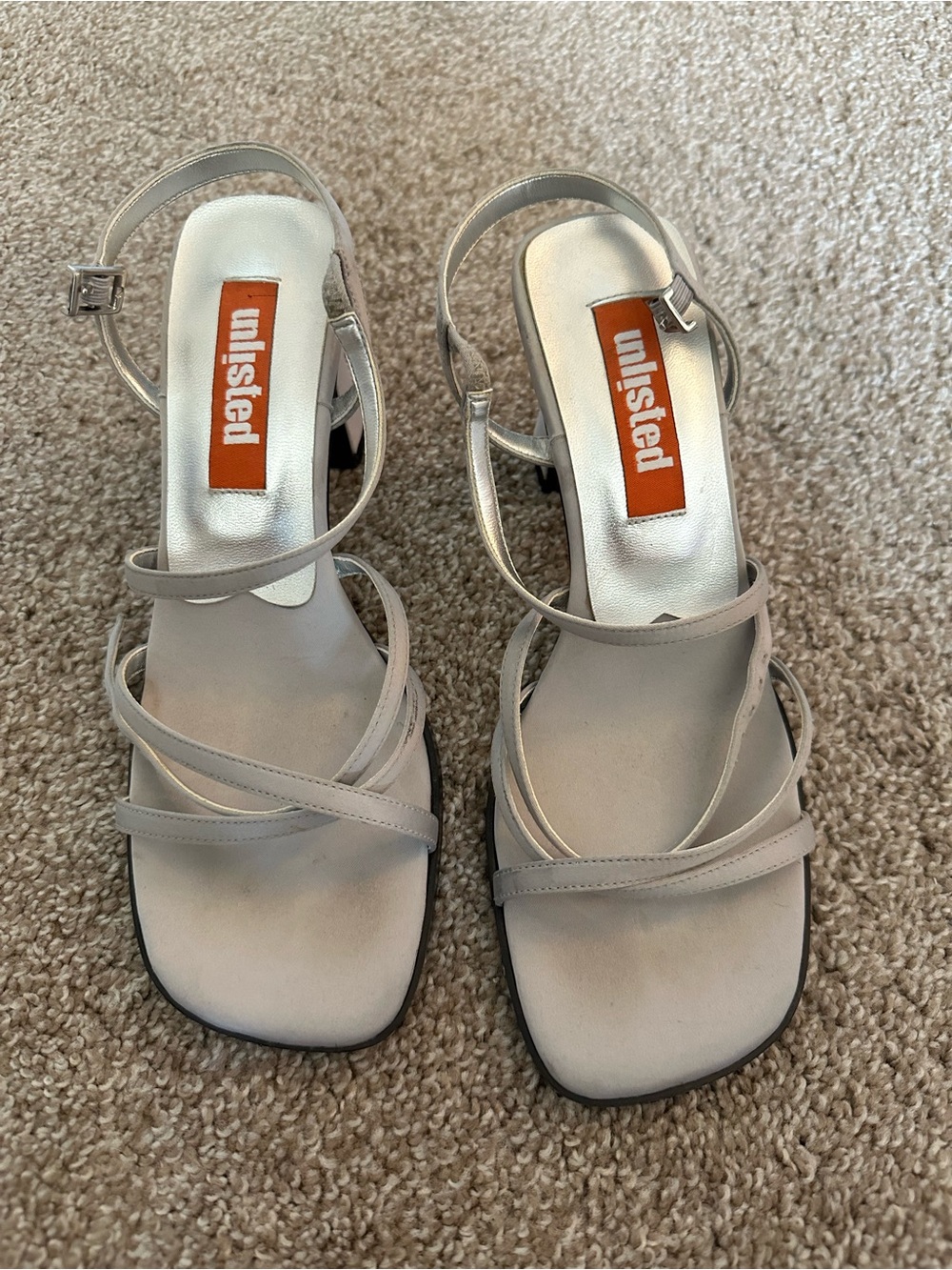 Unlisted Silver Strappy Square-Toe Heeled Sandals